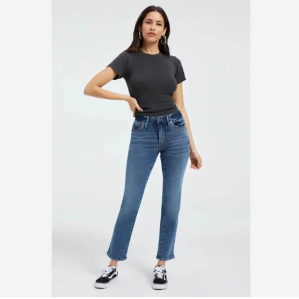 Good American Womens Good Legs Straight Mid Rise Denim Stretch Blue Size 00/24